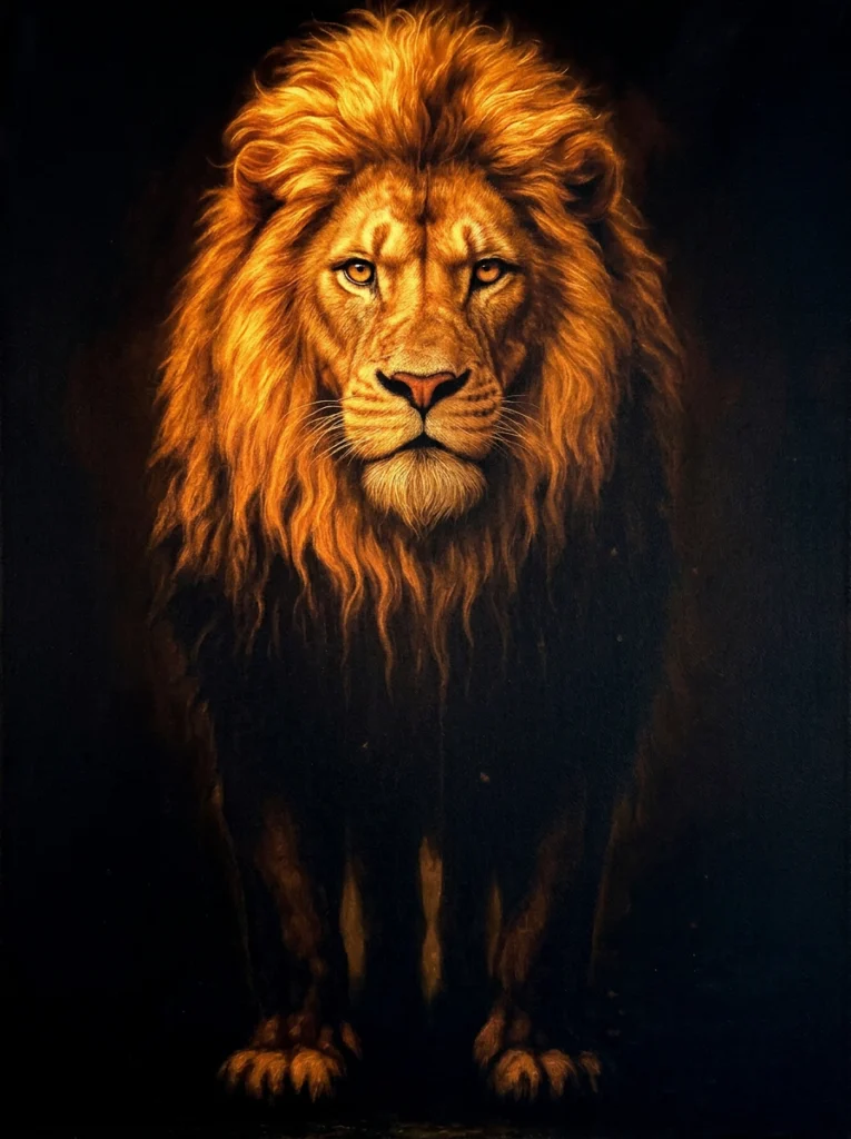 A lion on a black background