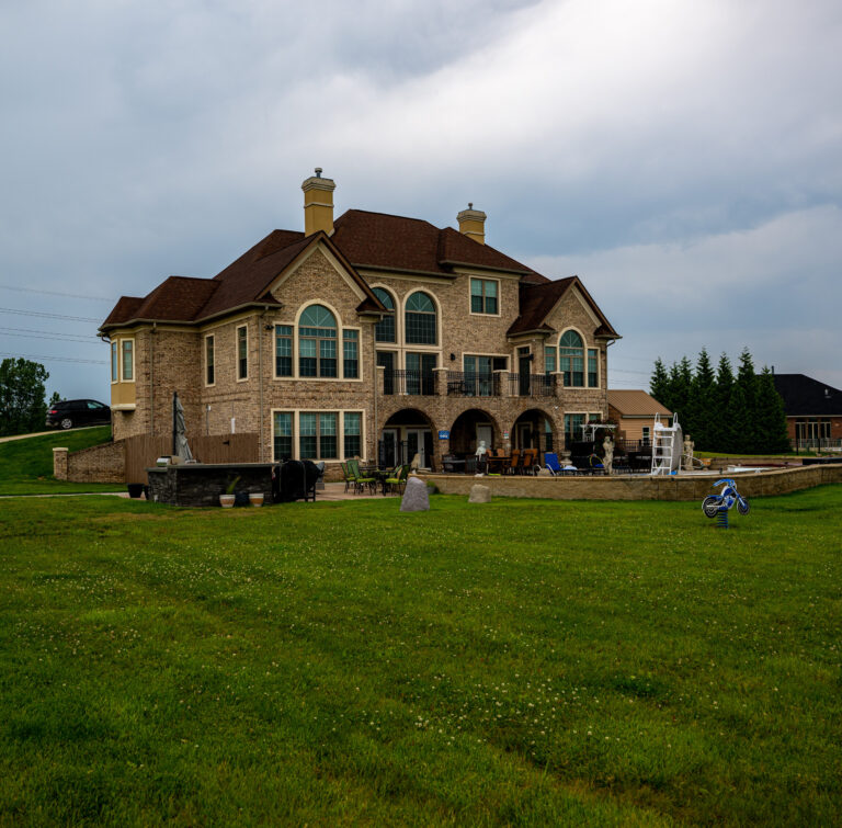 Large stone house in summer