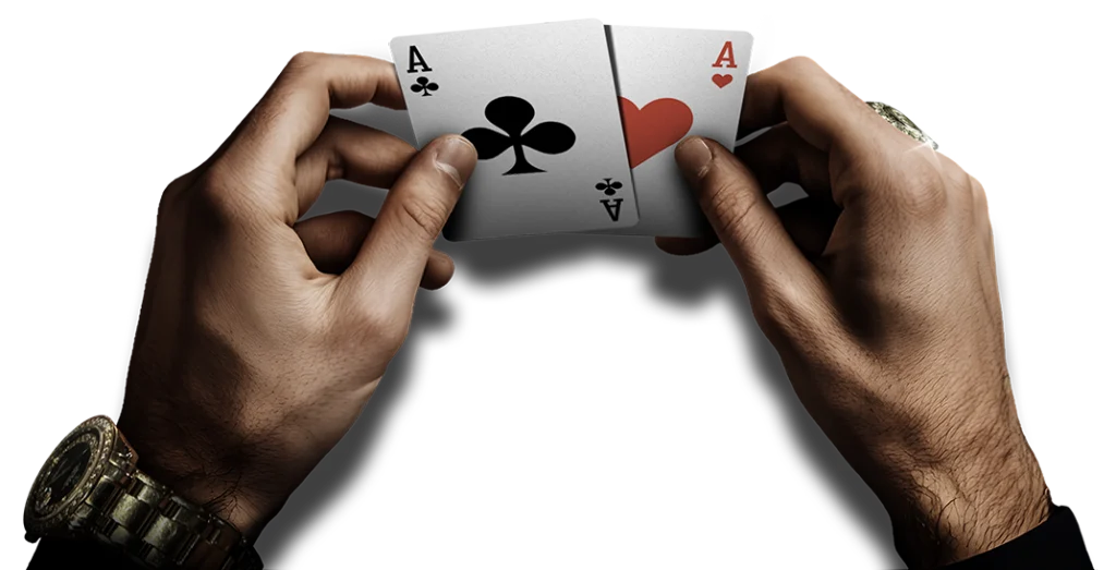 Hands holding a pair of aces