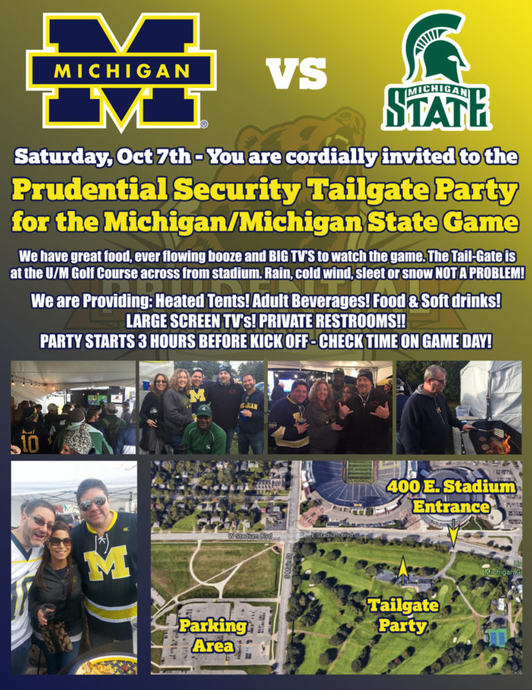 Invitation to a Prudential Security tailgate party for Michigan vs Michigan State